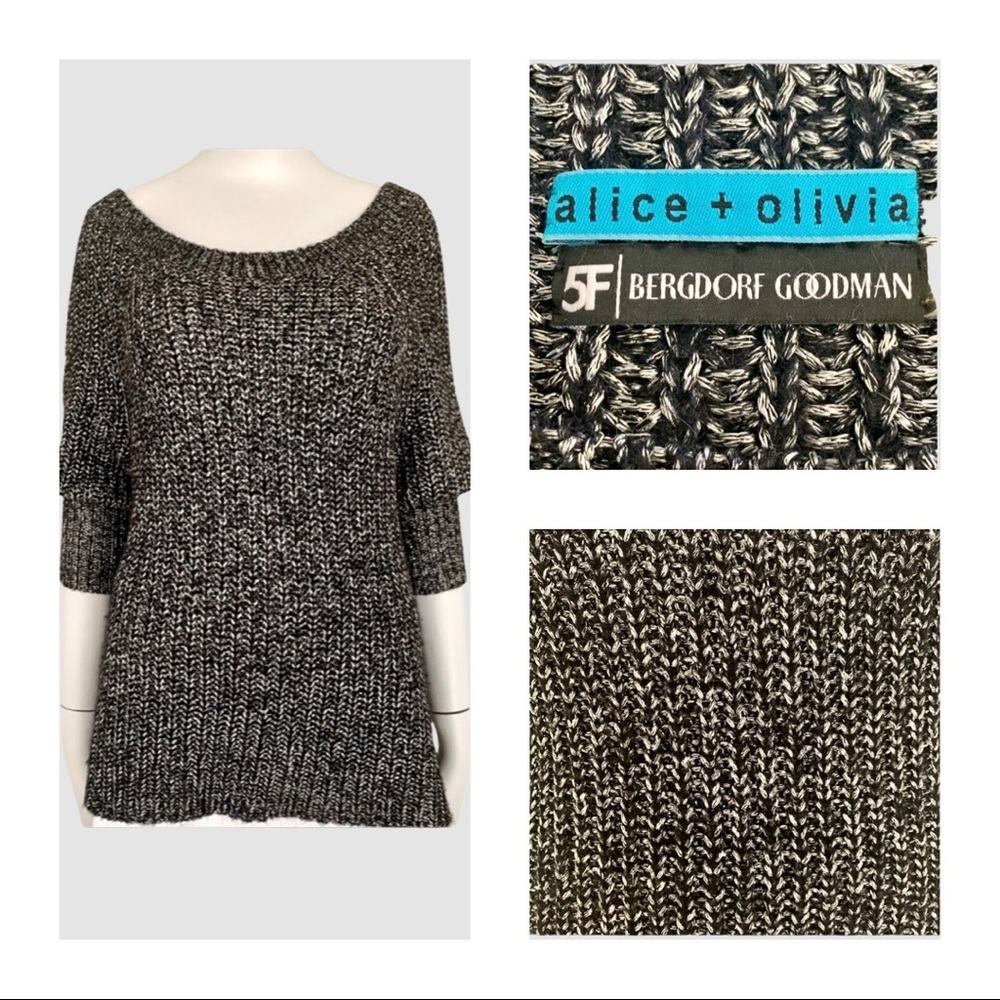 ALICE + OLIVIA Scoop Neck Sweater Black & Silver Metallic Alpaca Wool Knit M - Picture 14 of 15